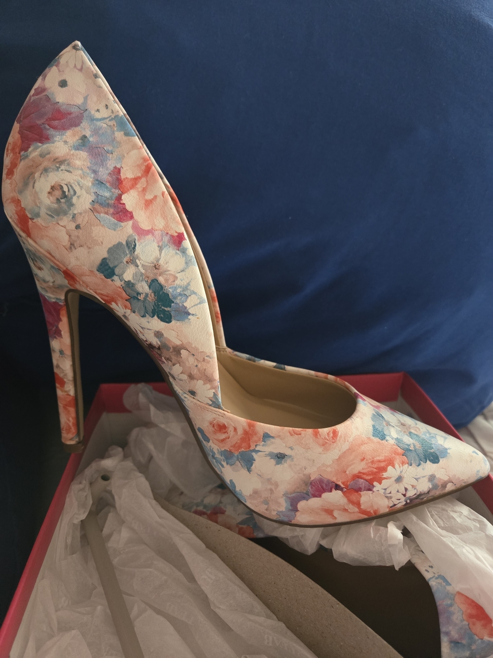 Shoe Dazzle Floral Pointed-Toe Stiletto Pump - Coral, Blue, Blush
